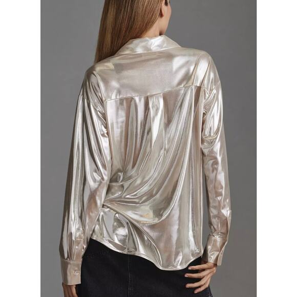 NWT Anthropologie The Gillian Liquid Shine Buttondown Shirt, Size Medium - Picture 4 of 7